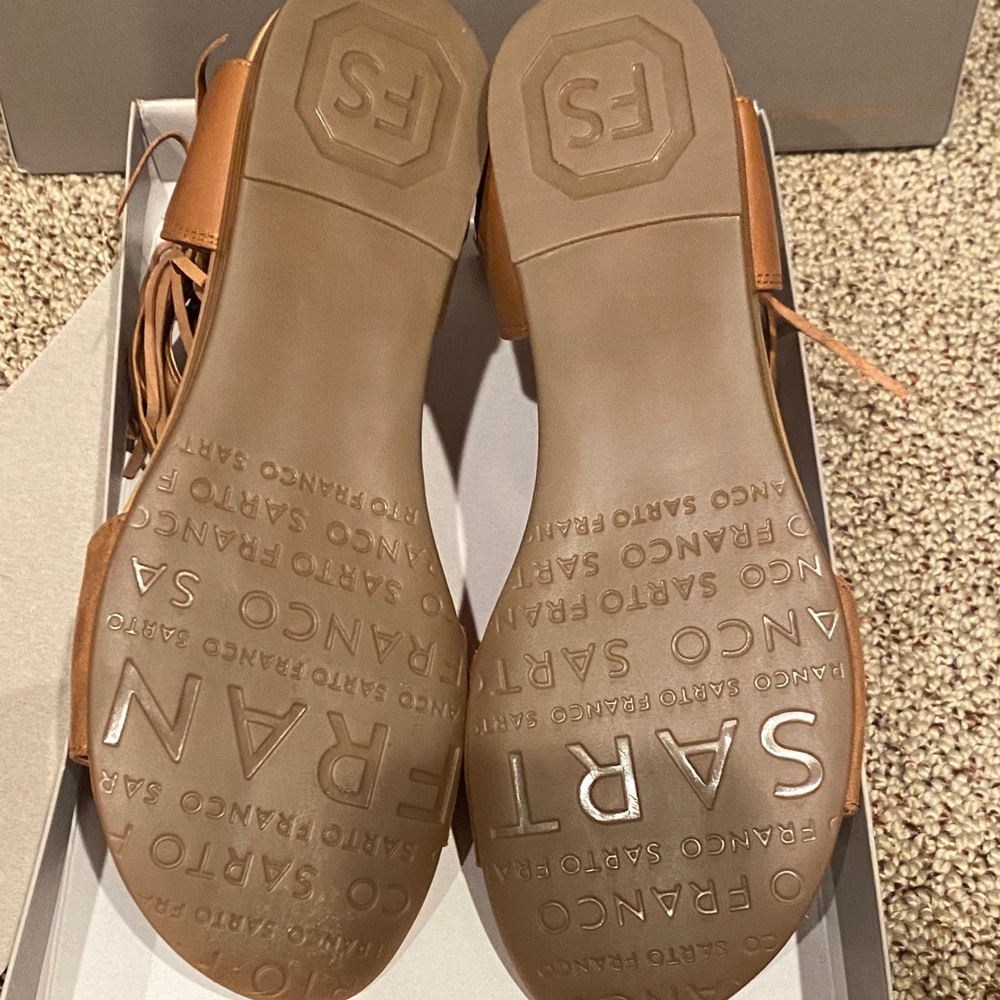 🍄🟫Franco Sarto Tan Fringe Ankle-Strap Sandals for Women - Picture 6 of 6